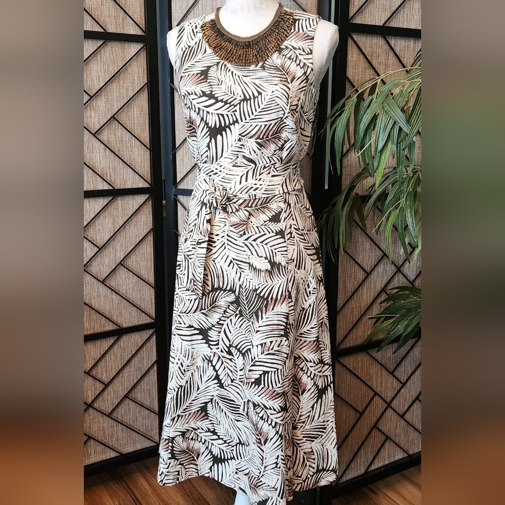 Anne Klein Black and White Leaf Maxi Dress